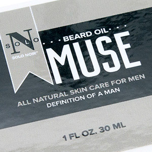 Closeup photo of a custom beard oil label