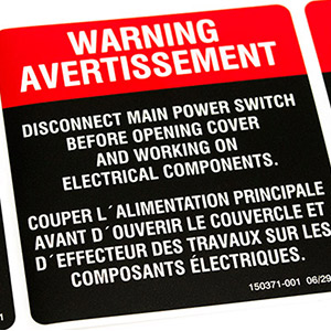 Red and black warning label