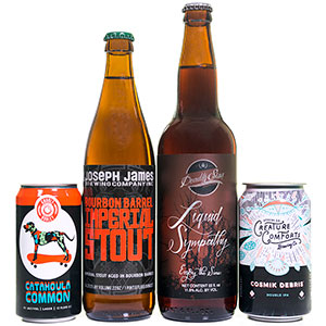 Craft beer bottles and cans
